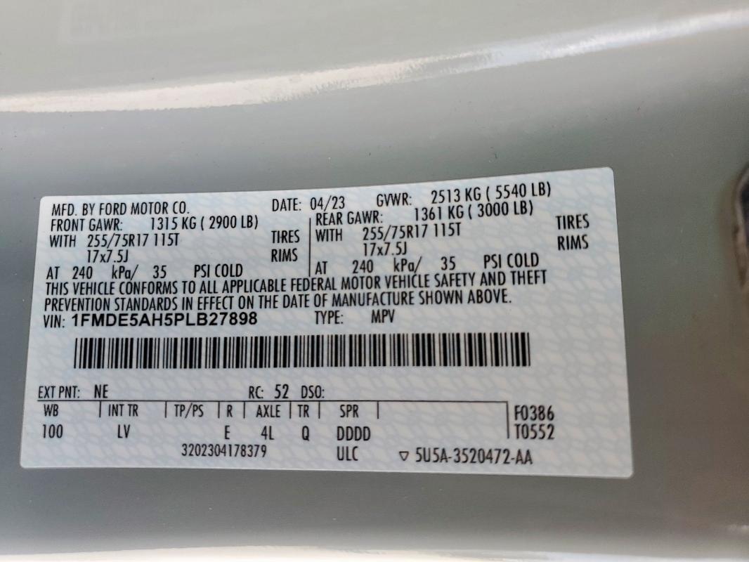 2023 FORD BRONCO BAS 1FMDE5AH5PLB27898