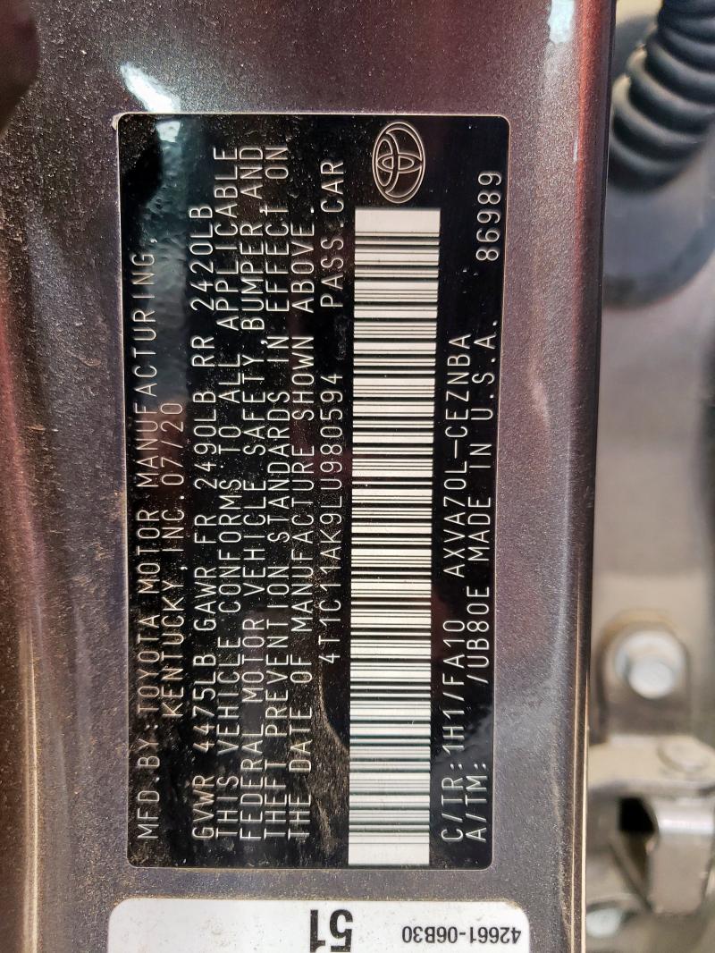 2020 TOYOTA CAMRY LE 4T1C11AK9LU980594