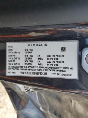 2025 TESLA MODEL 3 5YJ3E1EB5SF904316
