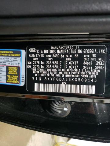 2019 KIA SORENTO L 5XYPGDA36KG509145