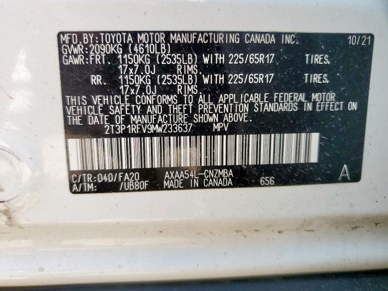2021 TOYOTA RAV4 XLE 2T3P1RFV9MW233637