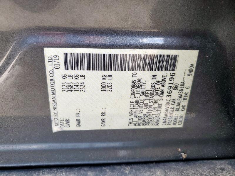 2019 NISSAN MAXIMA S 1N4AA6AV3KC369196