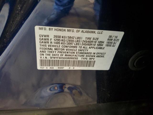 2016 HONDA PILOT EXL - 5FNYF6H53GB099283