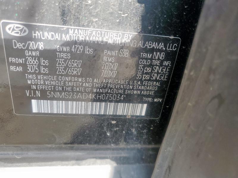 2019 HYUNDAI SANTA FE S - 5NMS23AD4KH075034