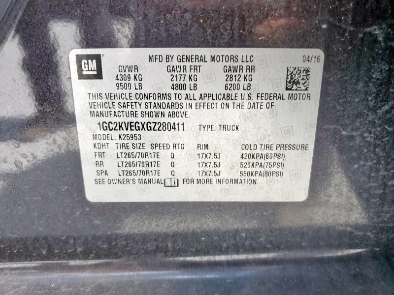 2016 CHEVROLET SILVERADO - 1GC2KVEGXGZ280411