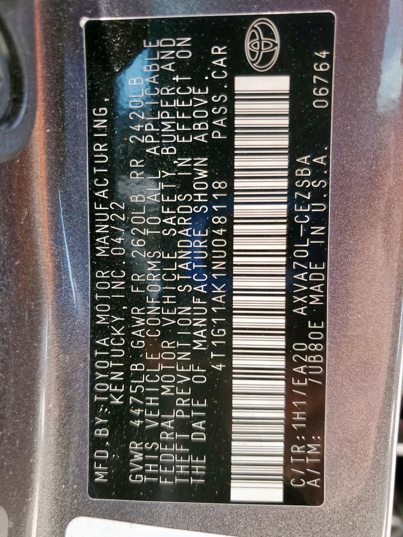2022 TOYOTA CAMRY SE - 4T1G11AK1NU048118