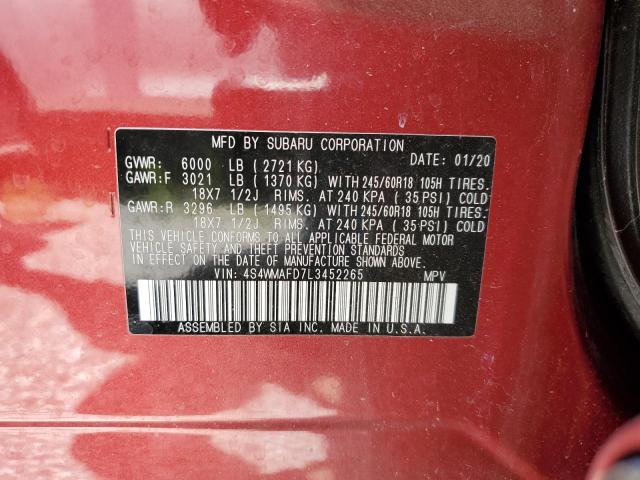 2020 SUBARU ASCENT PRE 4S4WMAFD7L3452265