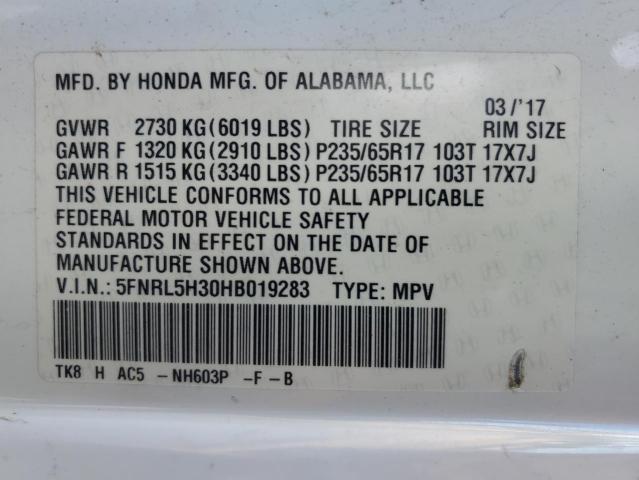 2017 HONDA ODYSSEY SE 5FNRL5H30HB019283