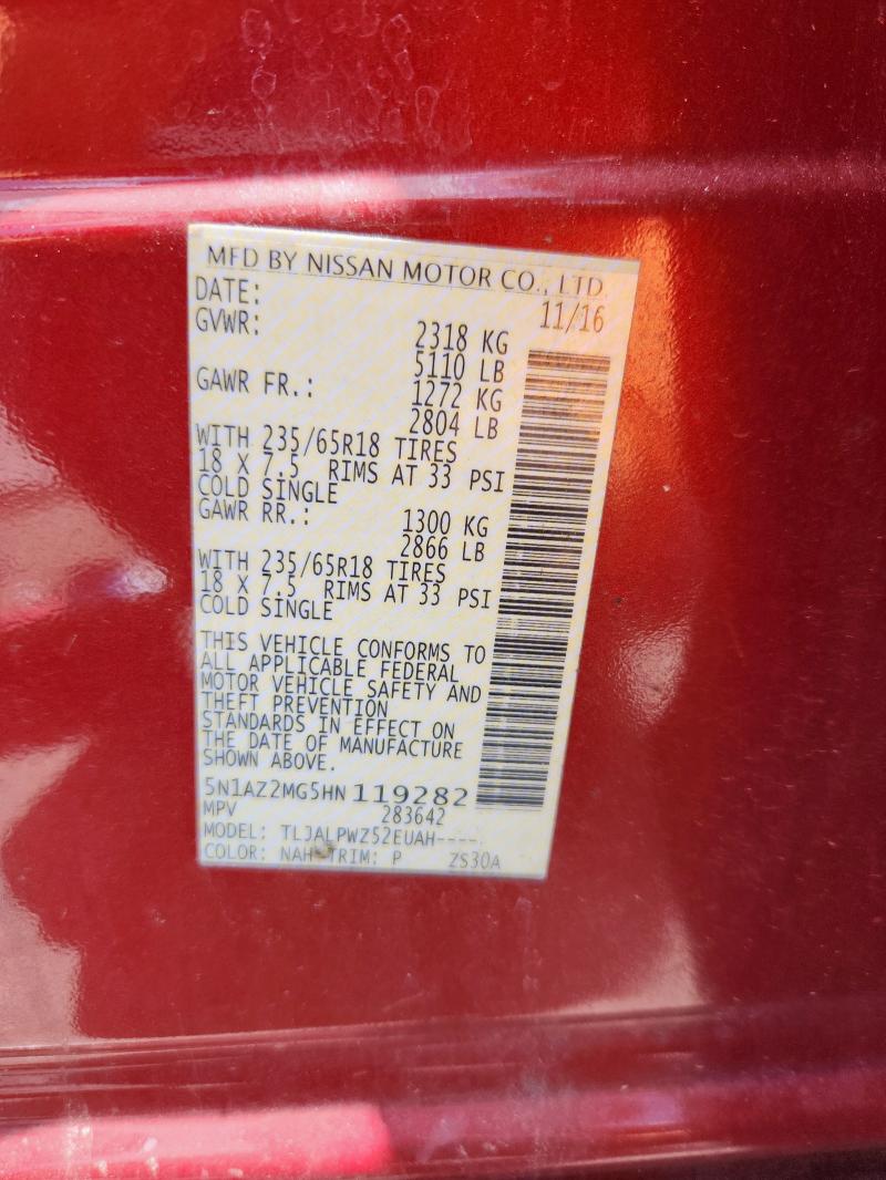 2017 NISSAN MURANO S - 5N1AZ2MG5HN119282