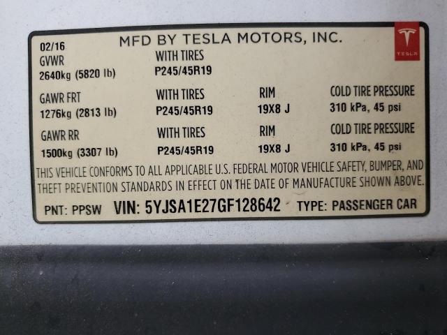 2016 TESLA MODEL S - 5YJSA1E27GF128642