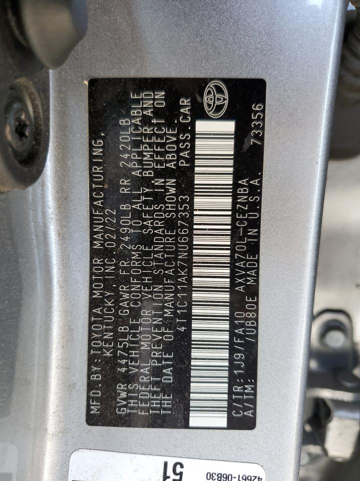 Lot #3310301059 2022 TOYOTA CAMRY LE