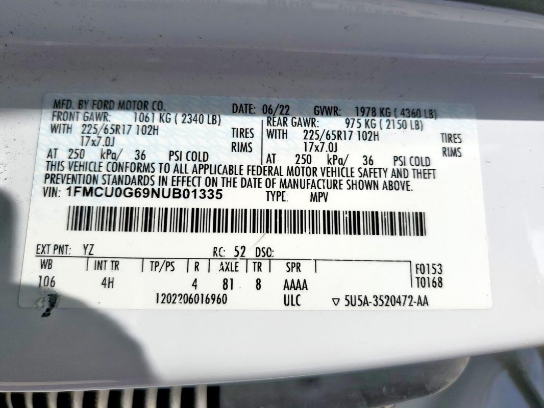 2022 FORD ESCAPE SE - 1FMCU0G69NUB01335