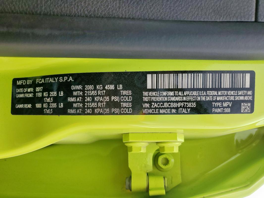 2017 JEEP RENEGADE T ZACCJBCB8HPF73835