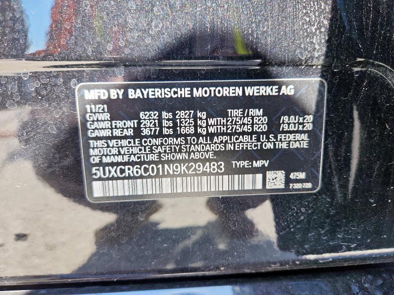 2022 BMW X5 XDRIVE4 - 5UXCR6C01N9K29483