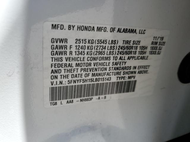 2020 HONDA PILOT LX 5FNYF5H15LB015143