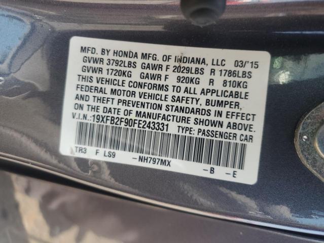 2015 HONDA CIVIC EXL 19XFB2F90FE243331