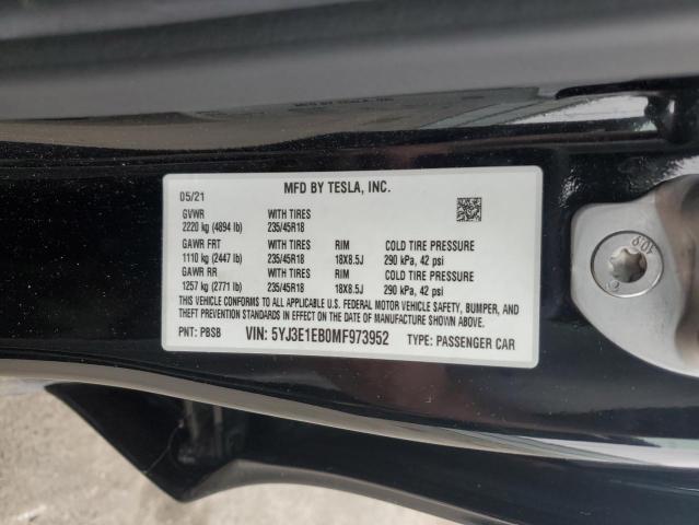 2021 TESLA MODEL 3 - 5YJ3E1EB0MF973952
