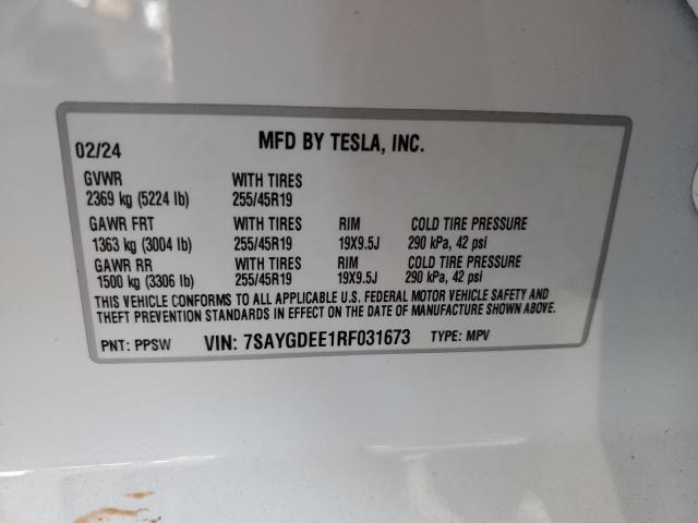 2024 TESLA MODEL Y 7SAYGDEE1RF031673