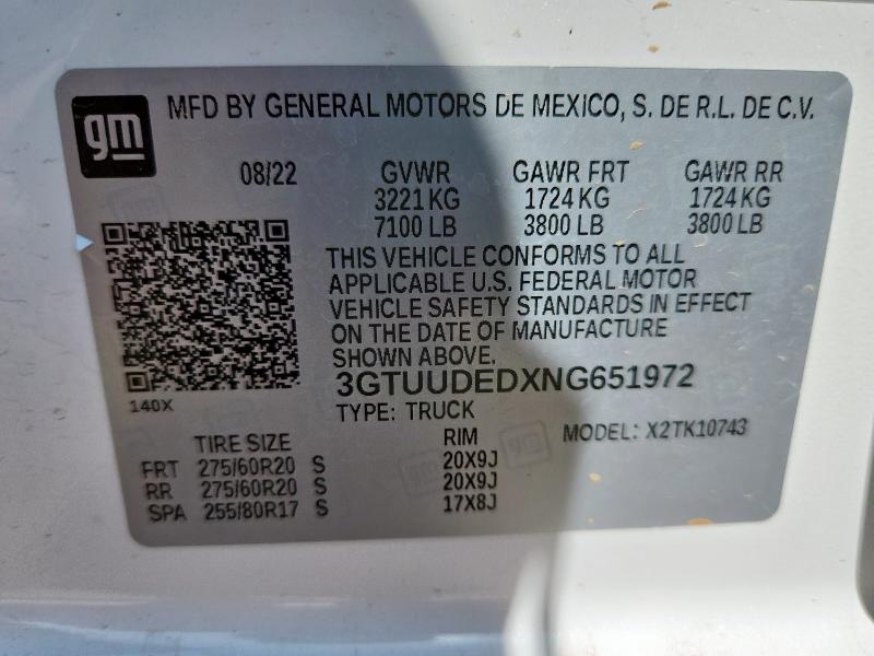 2022 GMC SIERRA K15 - 3GTUUDEDXNG651972