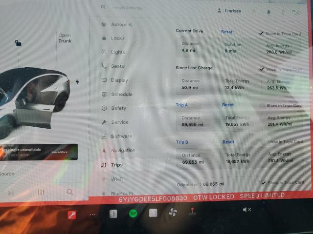 2020 TESLA MODEL Y - 5YJYGDEE5LF008630