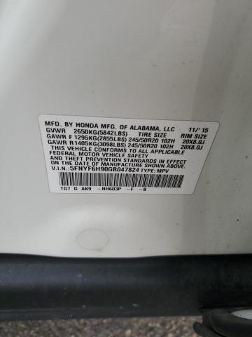 2016 HONDA PILOT TOUR 5FNYF6H90GB047824
