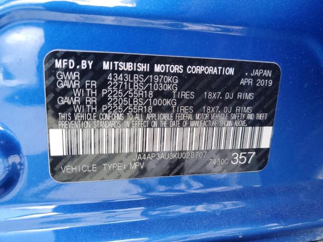 2019 MITSUBISHI OUTLANDER JA4AP3AU3KU028707