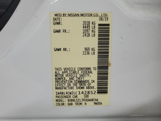 2020 NISSAN ALTIMA SR 1N4BL4CW2LC142852