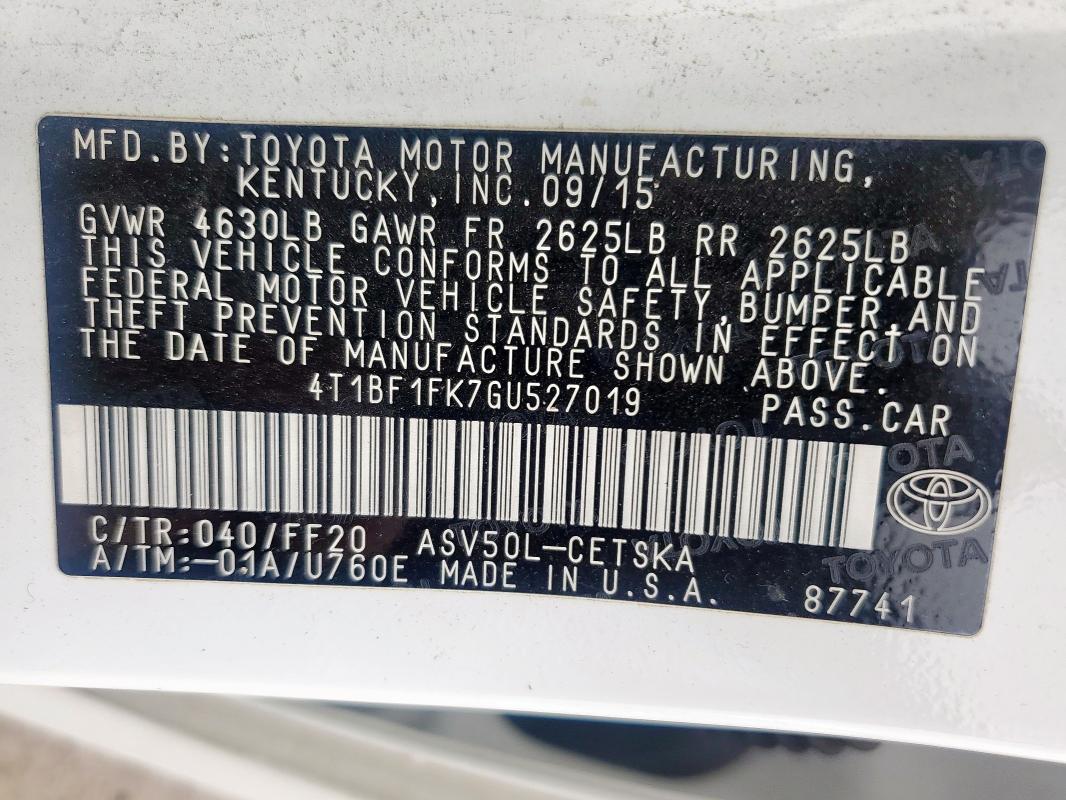 2016 TOYOTA CAMRY LE 4T1BF1FK7GU527019