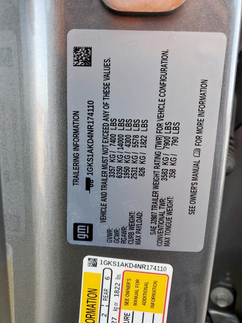 2022 GMC YUKON SLE 1GKS1AKD4NR174110