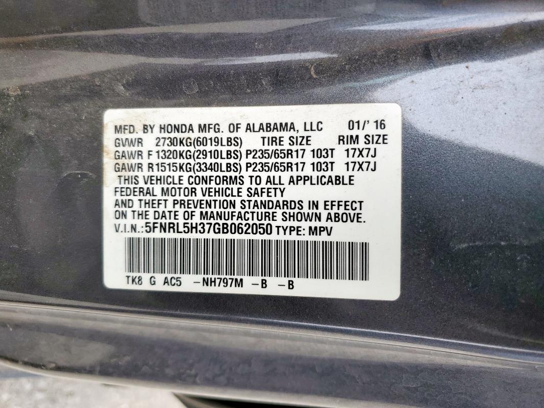 2016 HONDA ODYSSEY SE 5FNRL5H37GB062050