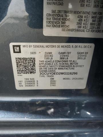 2021 CHEVROLET SILVERADO - 3GCUYDED2MG116296