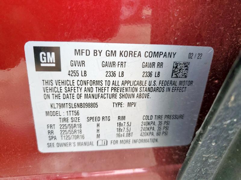 2022 CHEVROLET TRAILBLAZE KL79MTSL6NB098805