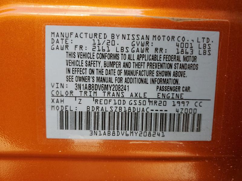 2021 NISSAN SENTRA SR 3N1AB8DV6MY208241