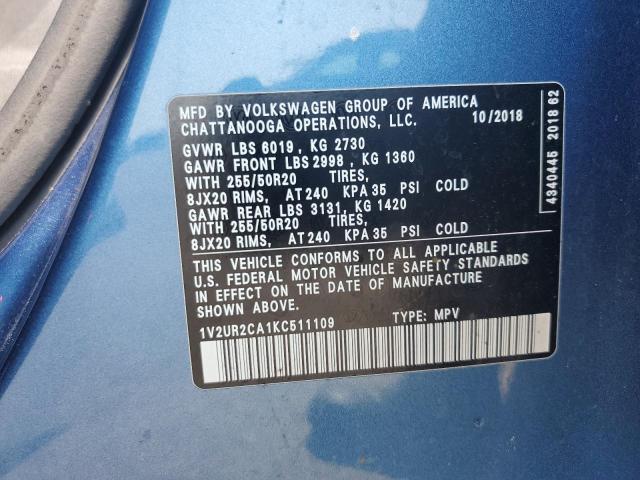 2019 VOLKSWAGEN ATLAS SE 1V2UR2CA1KC511109