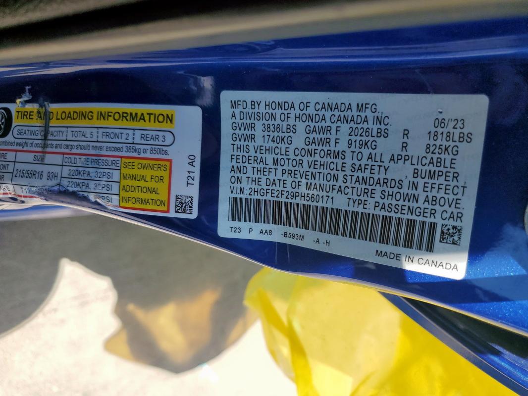 2023 HONDA CIVIC LX 2HGFE2F29PH560171