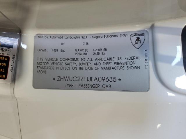 2018 LAMBORGHINI HURACAN ZHWUC2ZF1JLA09635