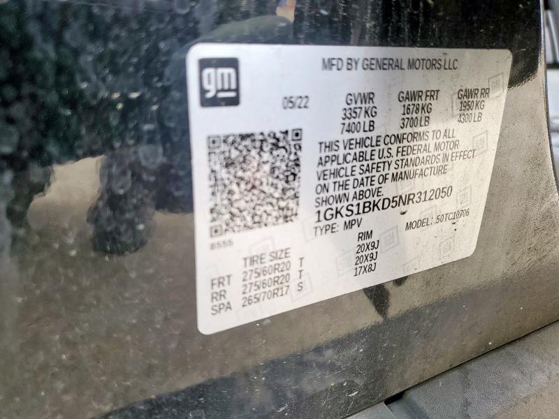 2022 GMC YUKON SLT 1GKS1BKD5NR312050