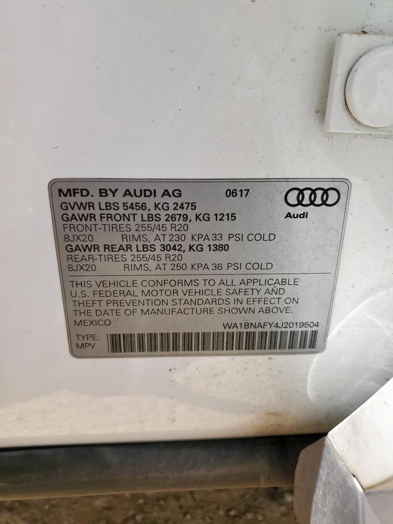 2018 AUDI Q5 PREMIUM WA1BNAFY4J2019504