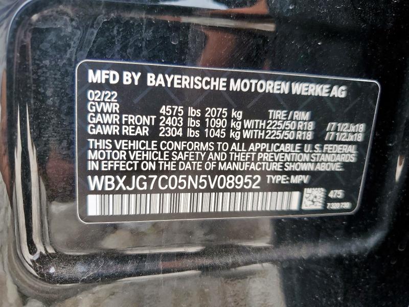 2022 BMW X1 SDRIVE2 WBXJG7C05N5V08952