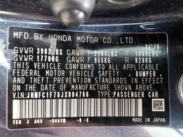 2018 HONDA CIVIC EXL JHMFC1F76JX004766
