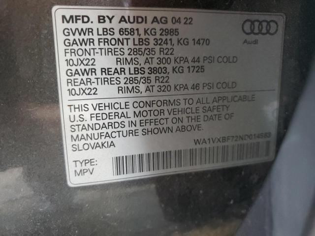 2022 AUDI Q7 PRESTIG WA1VXBF72ND014963