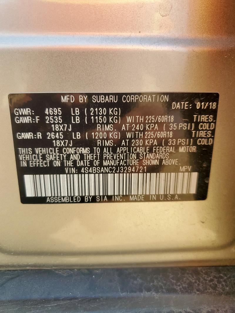 2018 SUBARU OUTBACK 2. 4S4BSANC2J3294721