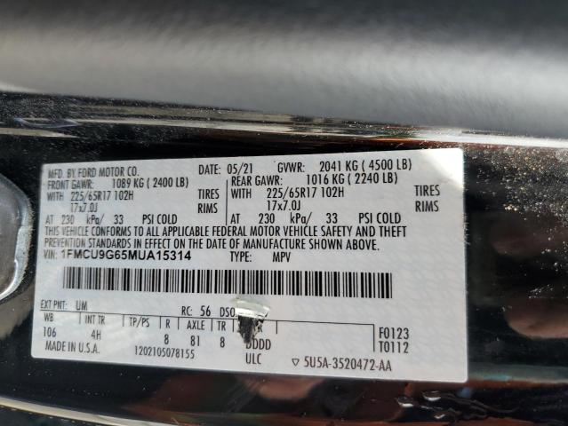 2021 FORD ESCAPE SE 1FMCU9G65MUA15314