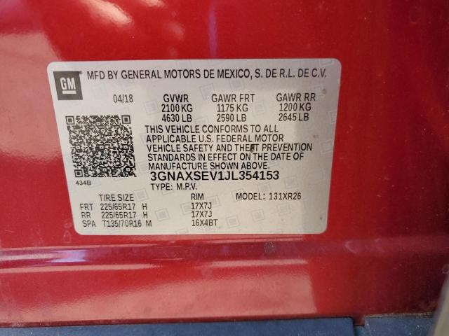 2018 CHEVROLET EQUINOX LT 3GNAXSEV1JL354153