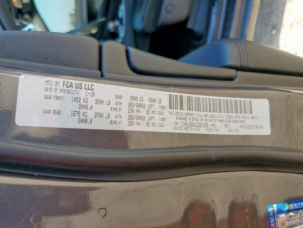 2018 JEEP GRAND CHER - 1C4RJEBGXJC281333