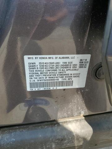 2019 HONDA PILOT EXL 5FNYF5H55KB003155
