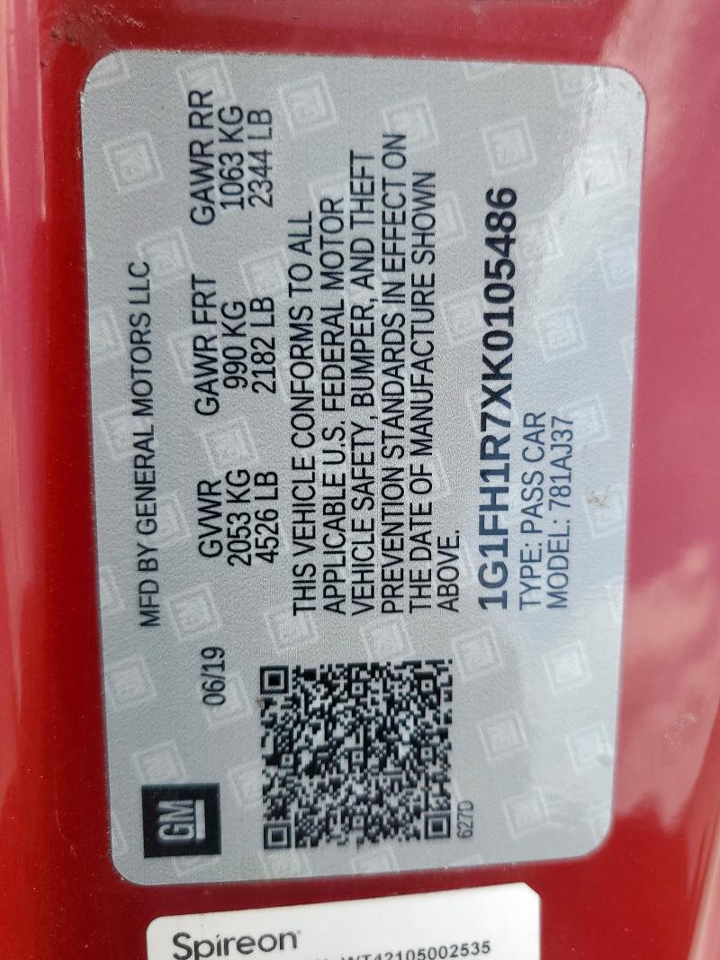 2019 CHEVROLET CAMARO SS 1G1FE1R77K0155108