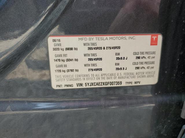 2016 TESLA MODEL X 5YJXCAE2XGF007359