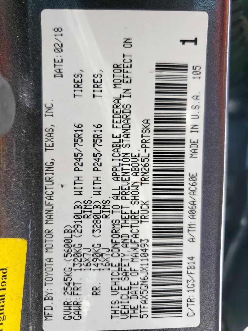 2018 TOYOTA TACOMA DOU - 5TFAX5GN6JX110493