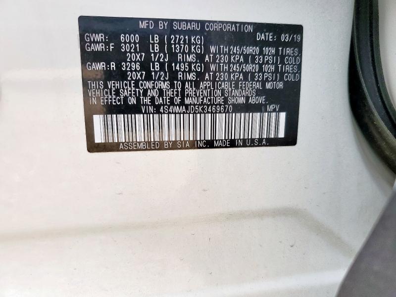 2019 SUBARU ASCENT LIM 4S4WMAJD5K3469670